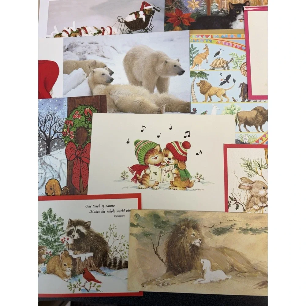 Vintage Animal Christmas Cards Fronts ONLY Scrapbooking Crafts Decoupage 50+